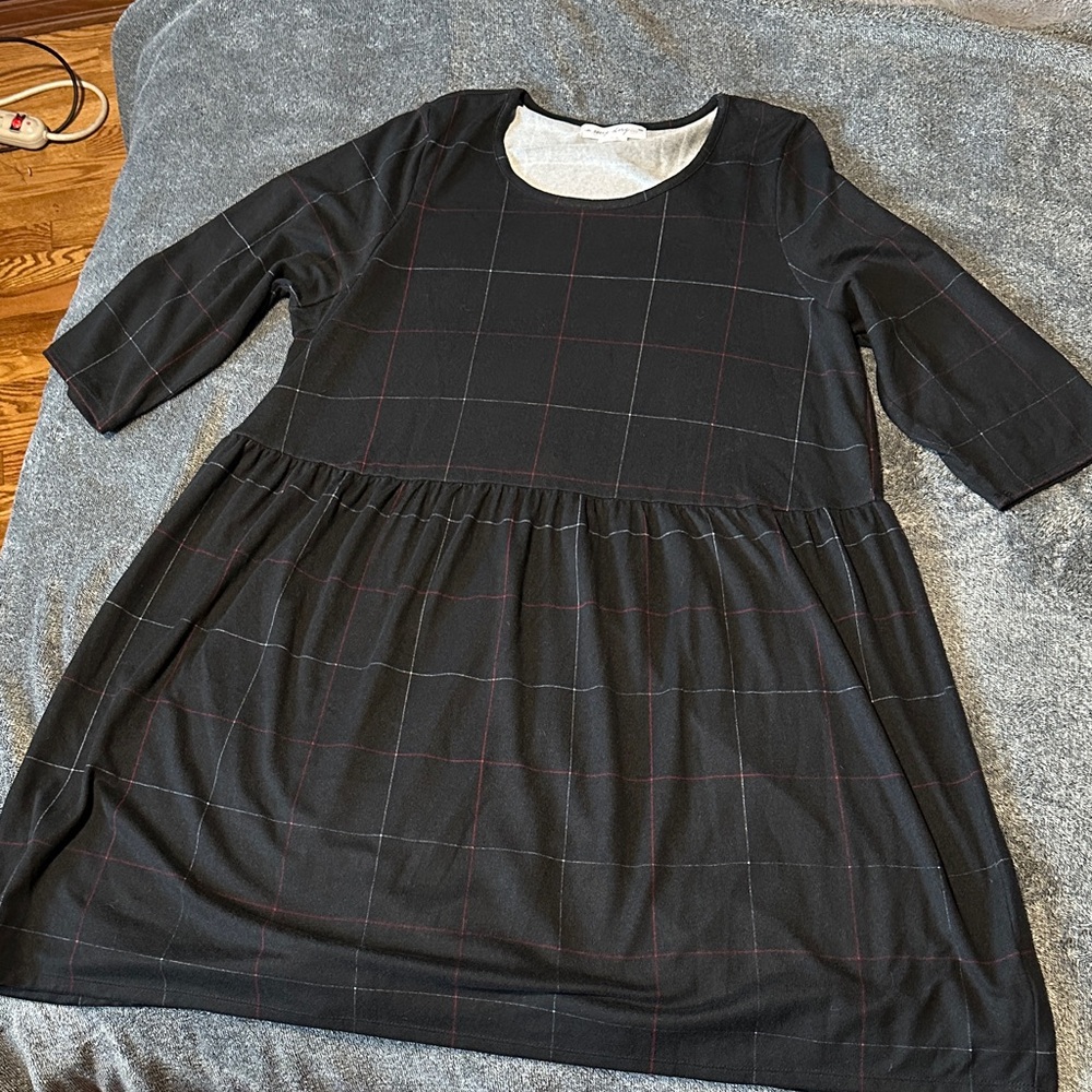 Addition Elle Black Checkered Midi Dress